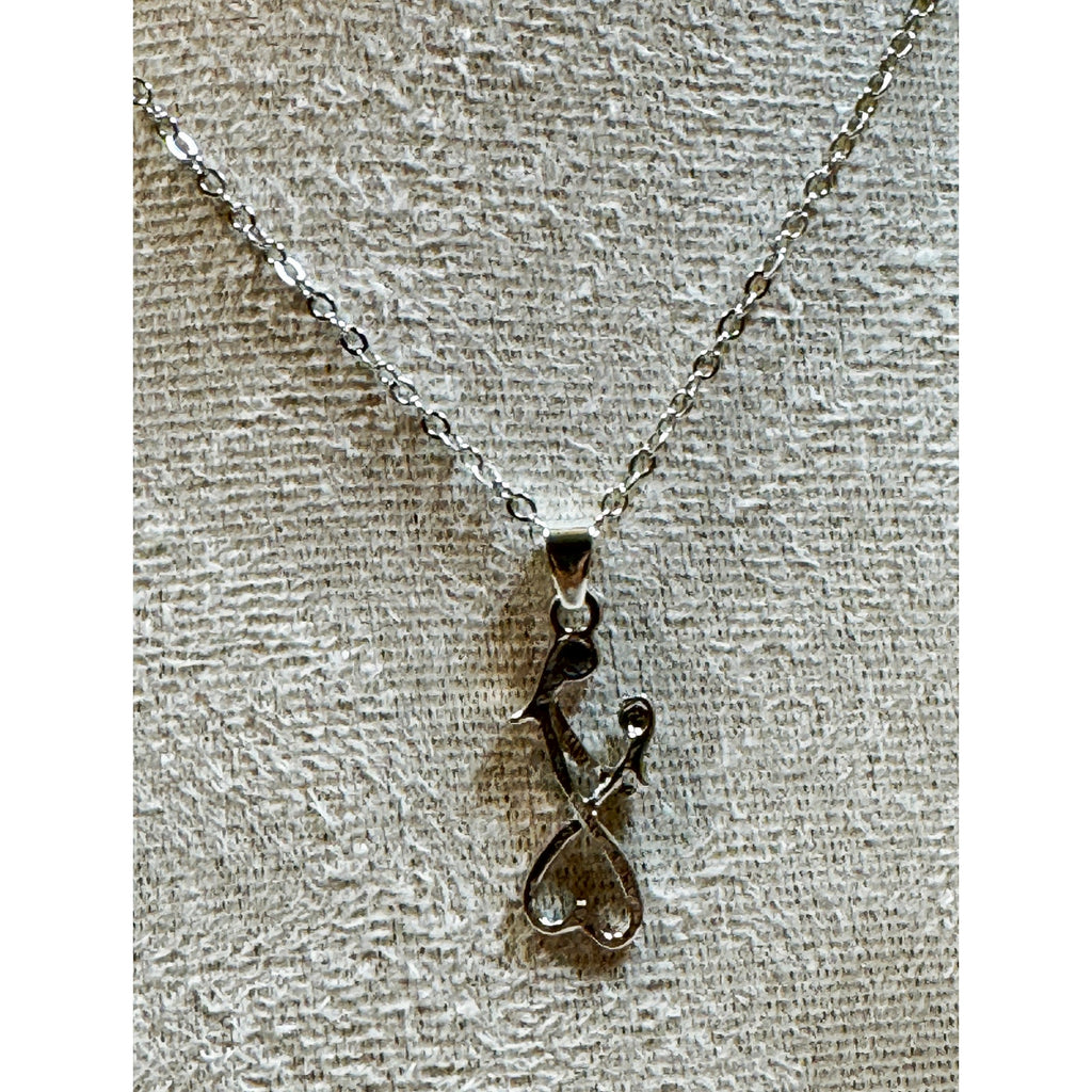 Mother & Child Necklace Silver Tone Mom Love Pendant 16-18" Chain N368