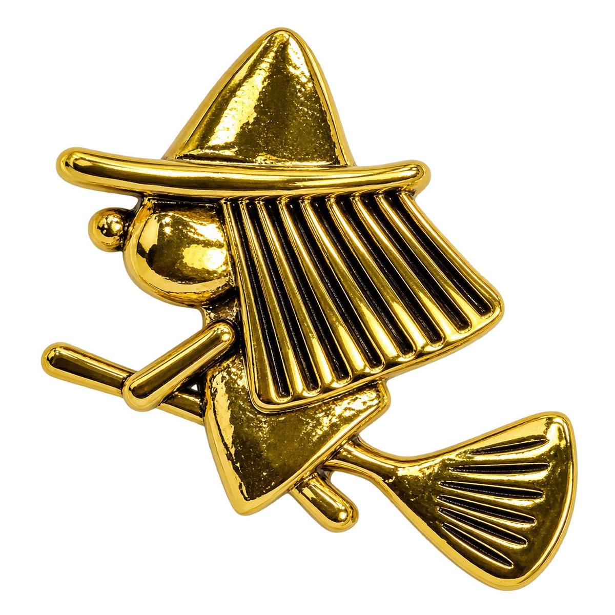 Gold Tone Witch Lapel Pin Flying Broom Halloween Costume Jewelry CP159