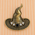 Witch Hat Brooch Pin Gold Tone Black Rhinestone Halloween Jewelry Costume CP182