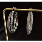 Vintage 1.25" Silver Tone and Rhinestone Double Hoop Earrings E108