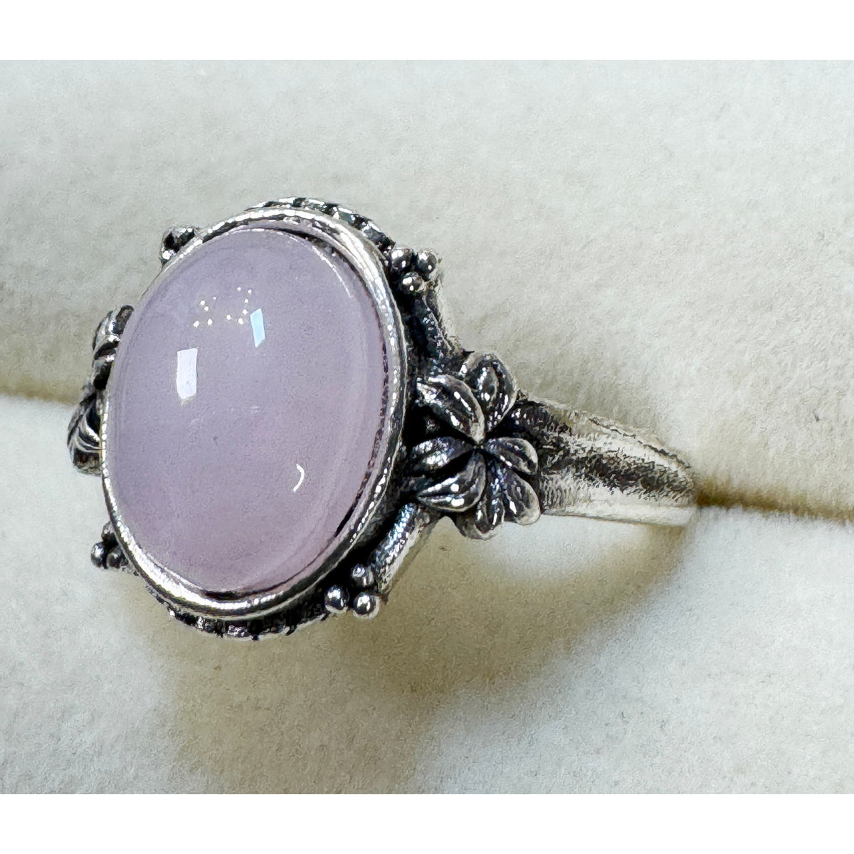 New Size 9 Pink Oval Cabochon Ring Silver Tone Floral Statement Ring R007