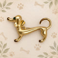 Gold Tone Dachshund Dog Brooch Pin Green Eyes Whimsical Puppy Jewelry CP168