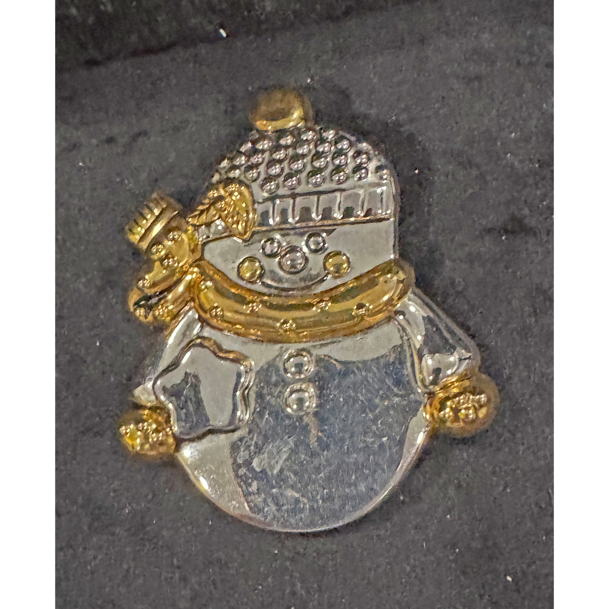 Vintage BEST Christmas Snowman Brooch Gold Silver Tone 2x3" Holiday Pin  CP129