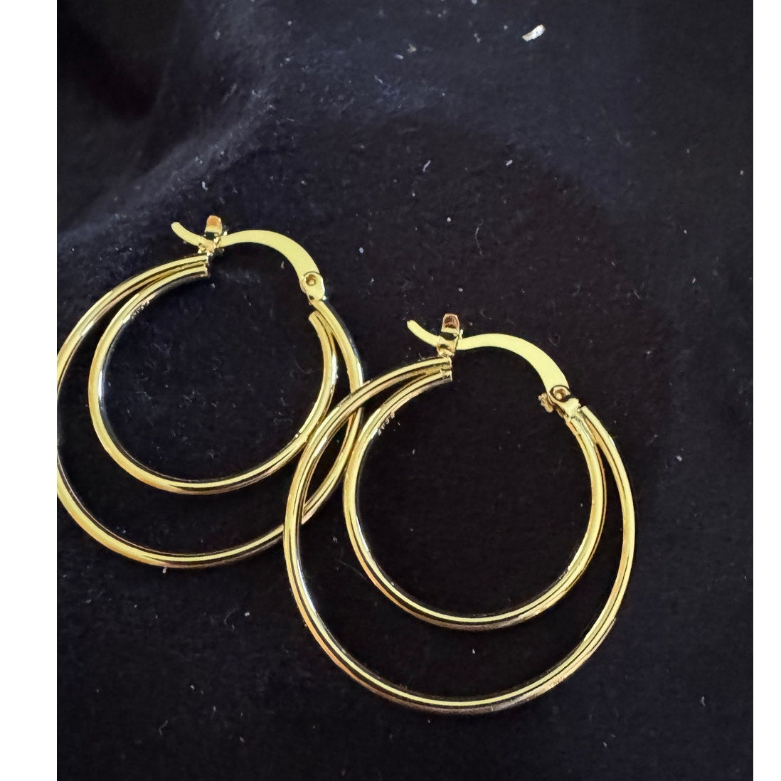 Stainless Steel Gold Hoop Earrings Double Circle Hoops 1.25 Inch E249