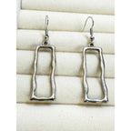 Silver Tone Open Rectangle Dangle Earrings Geometric 2.25" Long Modern E809
