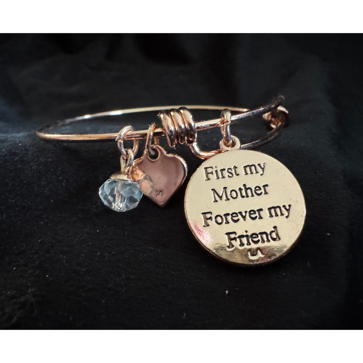 Rose Gold Charm Bracelet Mom Quote Heart Crystal Bead  Mother's Day B046
