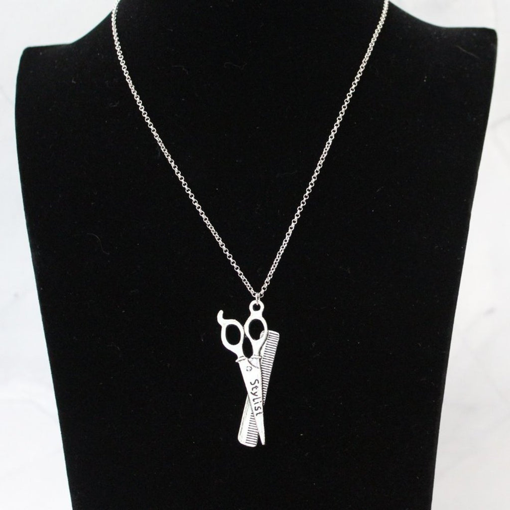 New Fashion Comb and Scissor Stylish Silver Tone Necklace N89