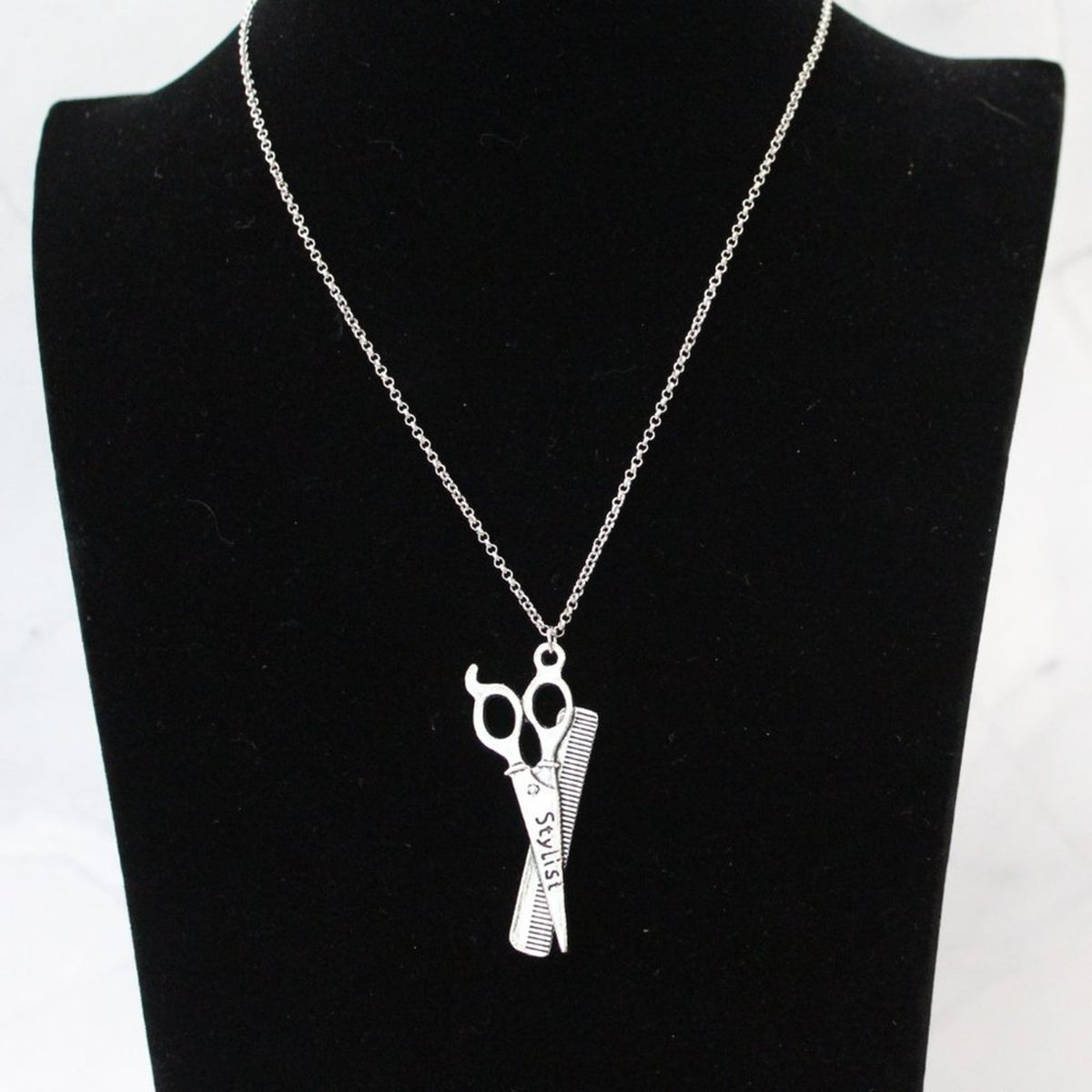 New Fashion Comb and Scissor Stylish Silver Tone Necklace N89