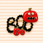 Halloween BOO Pumpkin Brooch Red Black Enamel Gold Tone Jack O Lantern Pin CP215