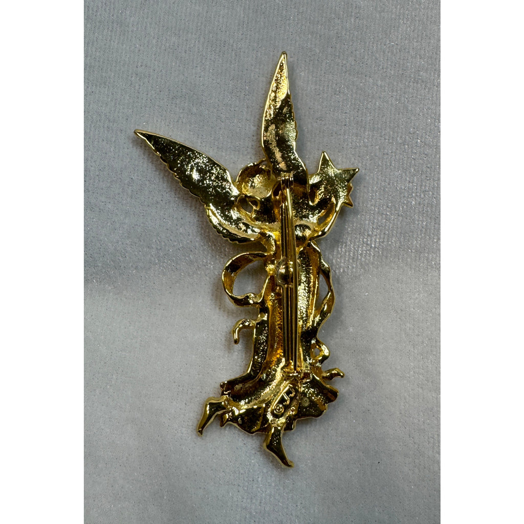 Gold Tone Angel Brooch Pin with Aurora Borealis Star Christmas 3" CP164