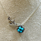Bird Nest Necklace Turquoise Blue Eggs Silver Tone Swallow 18-20 Inch Chain N374