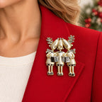 Vintage Three Reindeer Carolers Brooch Silver Tone Christmas Choir Pin CP264