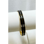 Black Enamel Gold Tone Hinged Bangle Bracelet 2.5" Pre-Loved Classic B090