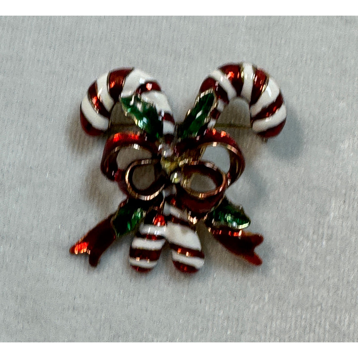 Vintage Enamel Candy Cane Brooch Pin Rhinestones Christmas Holiday 1.5" CP162
