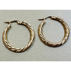 Gold Twist Hoop Earrings 1.25 Inch Diameter Classic Textured Hoops New E309