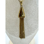 Gold Tone Tassel Pendant Necklace  Long Fringe Statement Necklace New N442