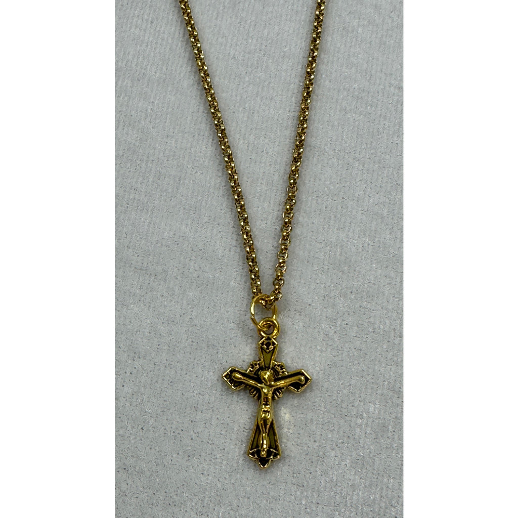 Gold Tone Cross Necklace 18-20 Inch Chain Christian Faith Jewelry N284