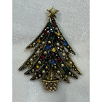 Vintage Christmas Tree Brooch Pin Rhinestones Pearls Holiday Jewelry 2.5" CP179