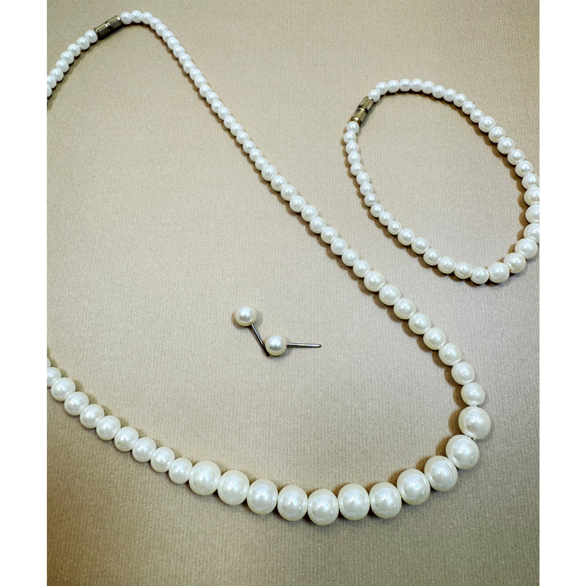 Faux Pearl Jewelry Set Necklace Bracelet Earrings Bridal Wedding Off White N356