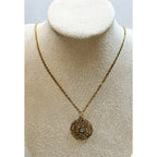 Vintage Gold Tone Rhinestone Filigree Pendant Necklace Floral 18" Chain N439