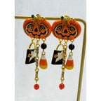 Halloween Jack O' Lantern Pumpkin Candy Corn Dangle Post Earrings 2.5" New E471