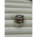 Size 7 Boho Wide Band Ring Silver Gold Copper Textured Statement Ring 1/2" B006