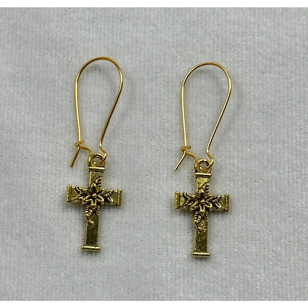 Gold Tone Cross Dangle Earrings Christian Faith Jewelry 1 Inch E272
