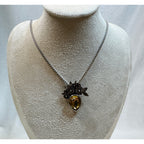 Silver Floral Crystal Necklace 22" Teardrop Pendant Vintage Style Statement N373