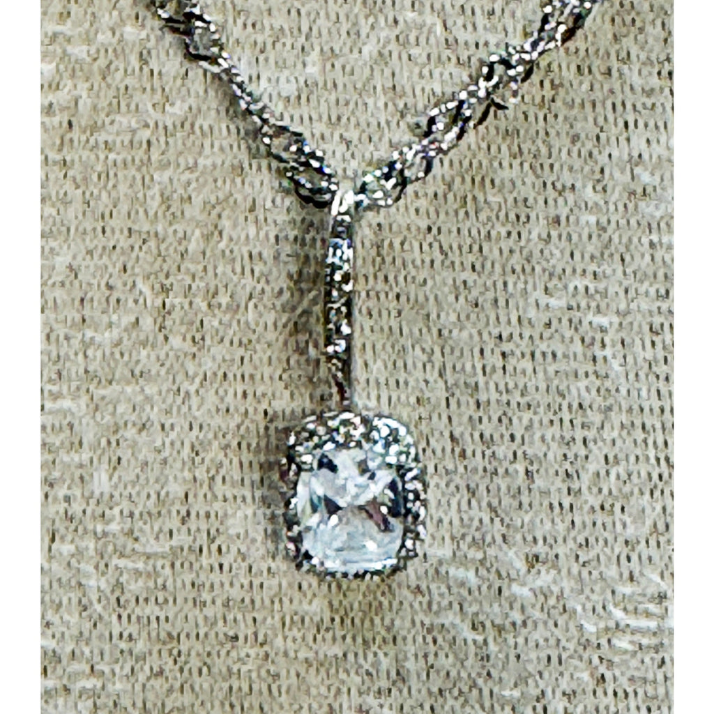 Vintage Large Clear Rhinestone Pendant Silver Tone 18" Chain Statement N454