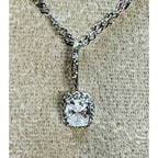 Vintage Large Clear Rhinestone Pendant Silver Tone 18" Chain Statement N454