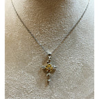 Sunflower Cross Necklace Silver Tone Gold Flower Pendant 16-18"  N370