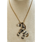 Zebra Pendant Necklace Gold Tone Rhinestone Enamel 22-24" Chain New N387