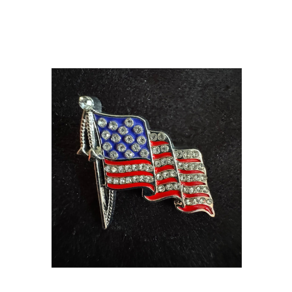 Patriotic American Flag Rhinestone Brooch Pin Red White Blue USA 1” CP158