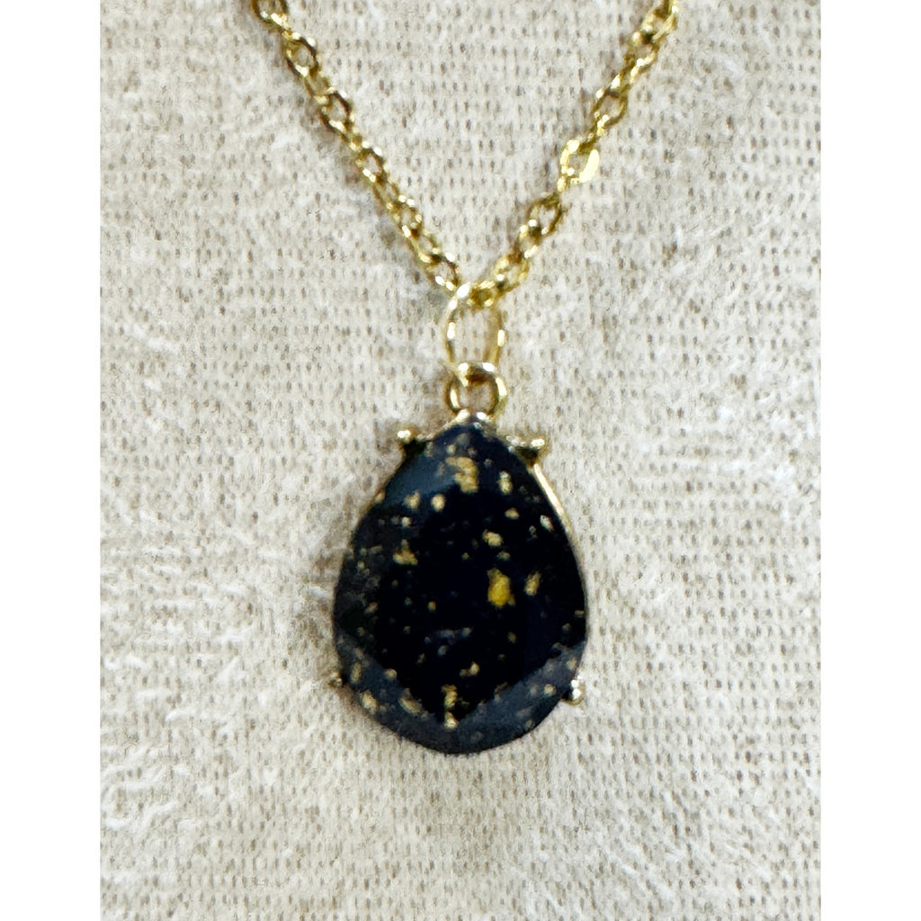 Black Teardrop Crystal Necklace Gold Tone Elegant Statement Pendant N434