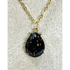 Black Teardrop Crystal Necklace Gold Tone Elegant Statement Pendant N434