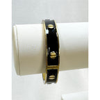 Vintage Black Enamel Hinged Bangle Bracelet Gold Tone Studded 1/2" Wide  B083