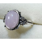 New Size 7 Pink Oval Cabochon Ring Silver Tone Floral Statement Ring R007