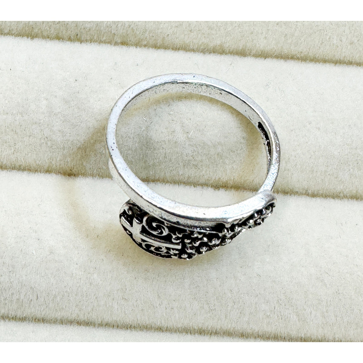 Silver Cross Adjustable Ring Christian Faith Filigree Wrap New  R010
