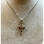 Sunflower Cross Necklace Silver Tone Gold Flower Pendant 16-18"  N370