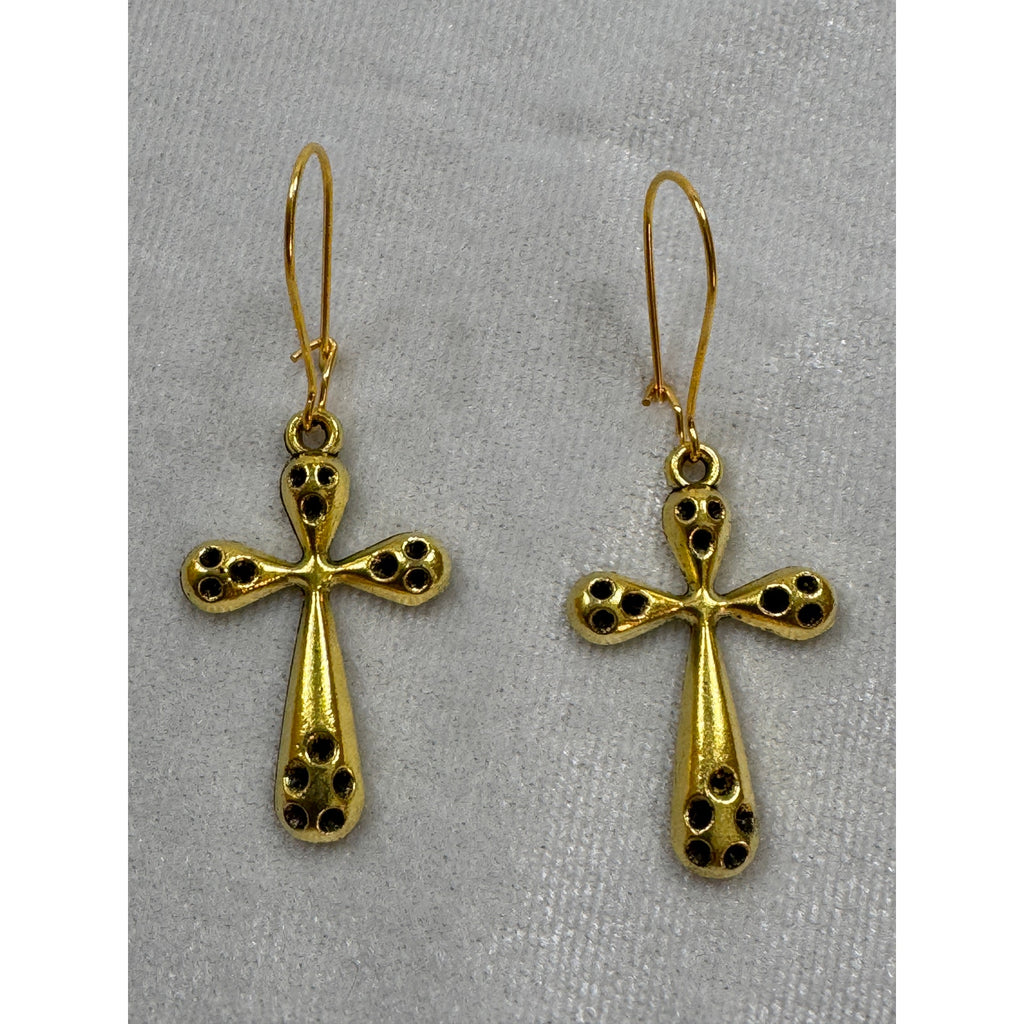 Gold Tone Cross Dangle Earrings Christian Faith Jewelry 1.25 Inches  E286