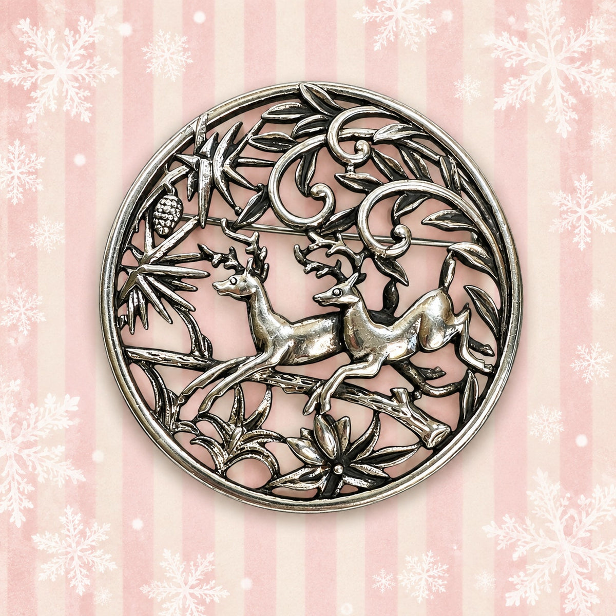 Vintage Sarah Coventry Running Deer Brooch Silver Tone Woodland Pin CP265