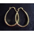 New 1.5" Gold Tone Hoop Earrings Textured Diamond Cut Classic Lightweight E93