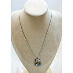 Floral Enamel Pendant Necklace Silver Tone Faux Pearl N449
