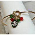 Christmas Snowflake Charm Gold Cuff Bracelet Holiday Bangle Red Green Beads B068