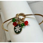 Christmas Snowflake Charm Gold Cuff Bracelet Holiday Bangle Red Green Beads B068