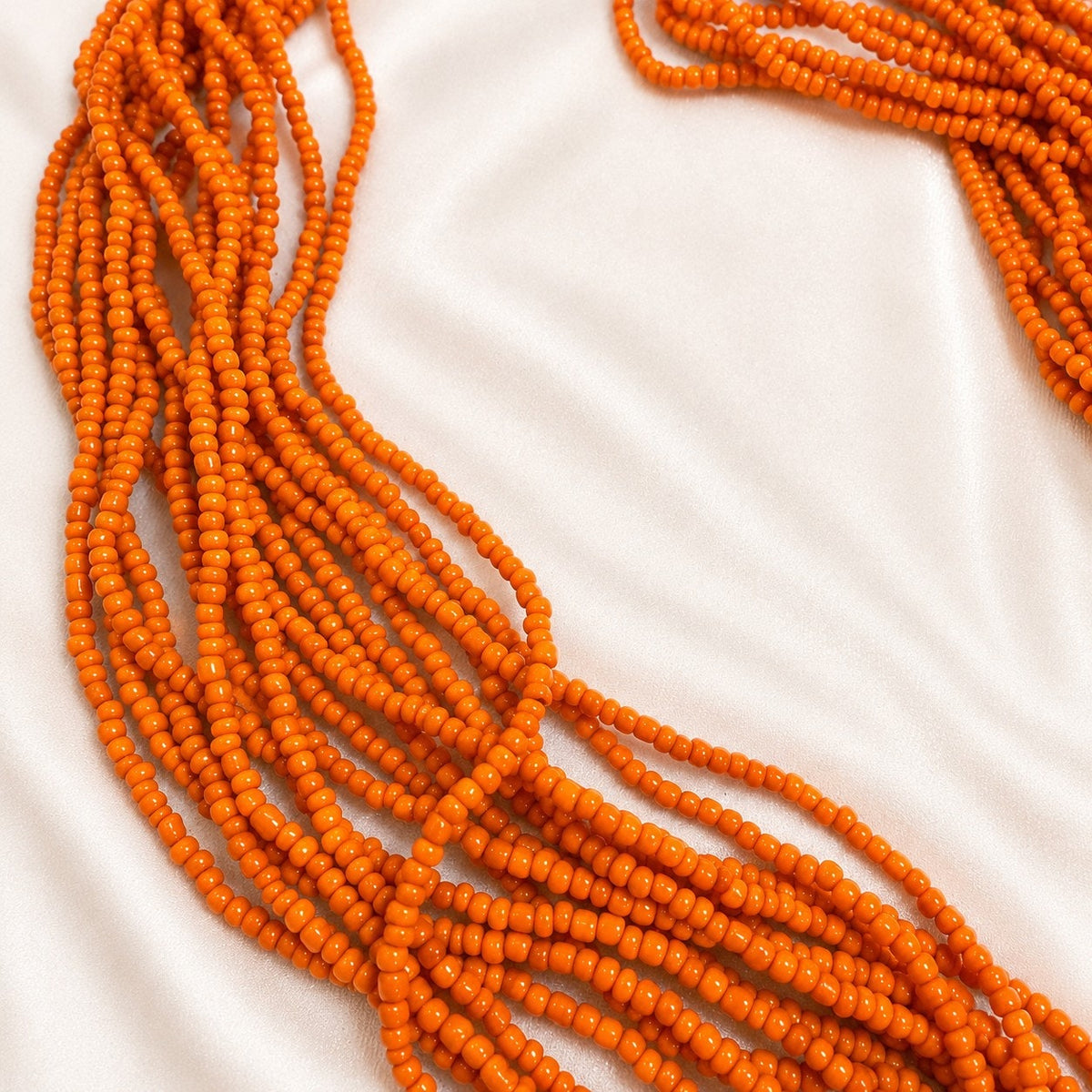Orange Multi Strand Beaded Necklace Wood Accent 30 Inch Statement N644