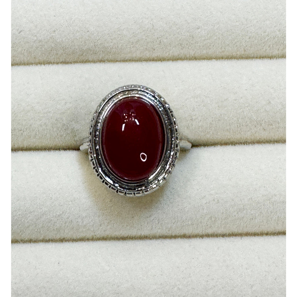 New Size 10 Red Oval Cabochon Ring Silver Tone Vintage Style Statement Ring R005