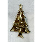 Vintage Christmas Tree Brooch Pin Gold Tone Enamel Holiday Jewelry 2 Inch CP191