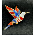 USA Flag Hummingbird Pin Brooch Gold Rhinestone Americana Patriotic 3.5"CP178