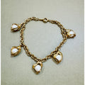 Vintage Gold Tone Faux Pearl Heart Charm Bracelet 7.25" Dangle Hearts B098